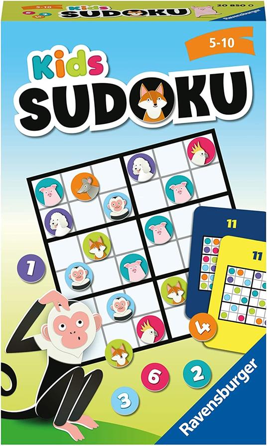 Ravensburger - KIDS Sudoku, Gioco Travel Tascabile, 2-4 Giocatori, 5+ Anni