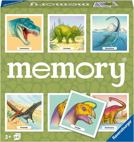 Ravensburger - Memory® Dinosauri, 64 Tessere, Gioco Da Tavolo, 3+ Anni