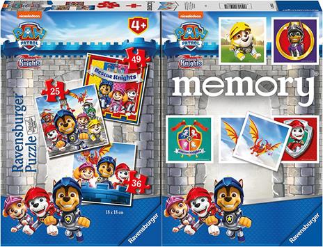 Ravensburger - Multipack Paw Patrol 2, Memory 48 Carte + 3 Puzzle Bambino da 25/36/49 pezzi, 4+ AnniBambino da 25/36/49 pezzi