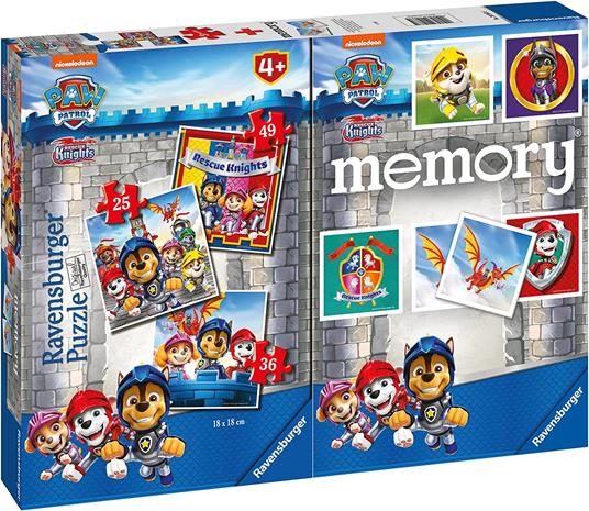 Ravensburger - Multipack Paw Patrol 2, Memory 48 Carte + 3 Puzzle Bambino da 25/36/49 pezzi, 4+ AnniBambino da 25/36/49 pezzi - 2