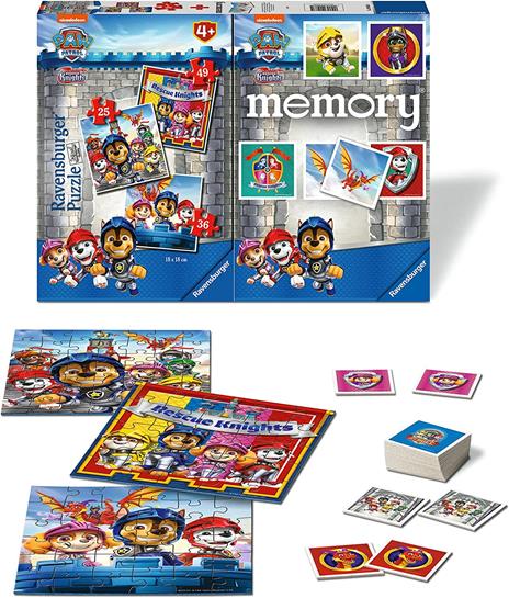 Ravensburger - Multipack Paw Patrol 2, Memory 48 Carte + 3 Puzzle Bambino da 25/36/49 pezzi, 4+ AnniBambino da 25/36/49 pezzi - 3
