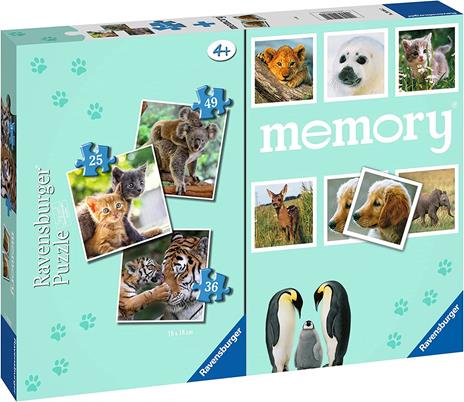 Ravensburger - Cuccioli, Memory 48 Carte + 3 Puzzle Bambino da 25/36/49 pezzi, 4+ AnniBambino da 25/36/49 pezzi, 4+ Anni - 2