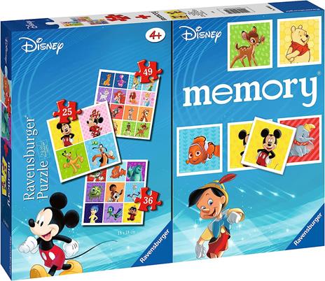 Ravensburger - Disney, Memory 48 Carte + 3 Puzzle Bambino da 25/36/49 pezzi, 4+ AnniBambino da 25/36/49 pezzi, 4+ Anni - 2