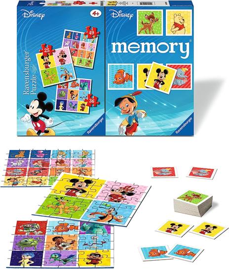 Ravensburger - Disney, Memory 48 Carte + 3 Puzzle Bambino da 25/36/49 pezzi, 4+ AnniBambino da 25/36/49 pezzi, 4+ Anni - 3