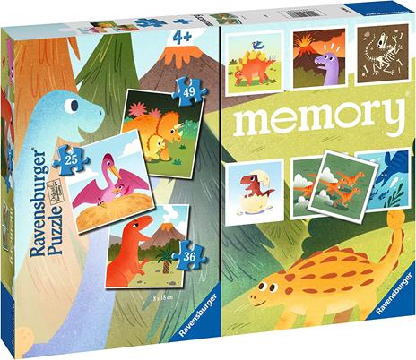 Ravensburger - Dinosauri, Memory 48 Carte + 3 Puzzle Bambino da 25/36/49 pezzi, 4+ AnniBambino da 25/36/49 pezzi, 4+ Anni - 2