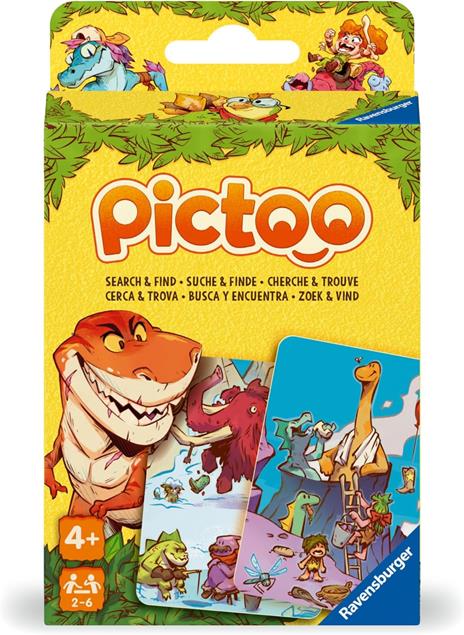 Ravensburger - Pictoo Dino, Gioco di Carte 4 Anni in su, Gioco di Famiglia, da 2 a 6 Giocatori, Edizione Italiana