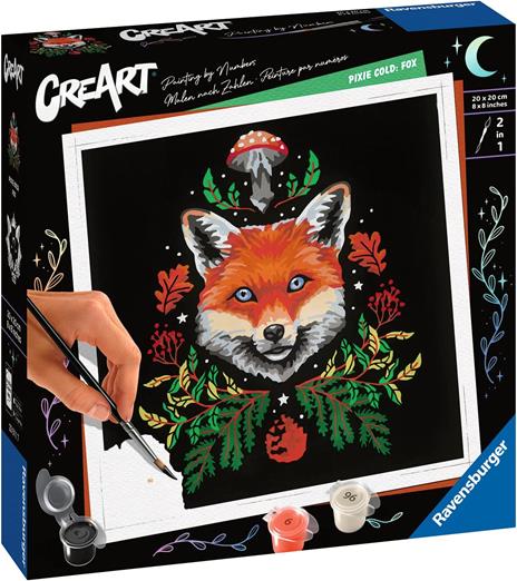 Ravensburger - CreArt Pixie Cold "Volpe", Kit per Dipingere con i Numeri, Contiene Tavola Prestampata 20x20 cm, Pennello - 2