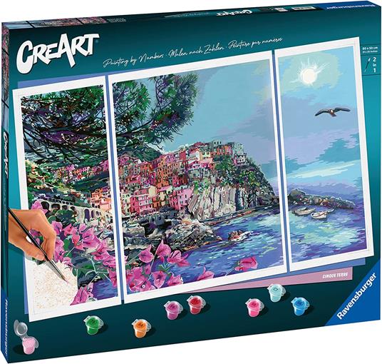 Ravensburger - CreArt Trittico, Le Cinque Terre, Italia, Kit per Dipingere con i Numeri - 2