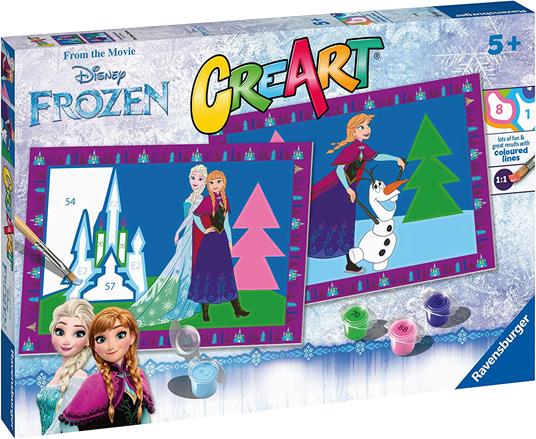 Ravensburer - CreArt Serie Junior, Disney Frozen, Kit dipingere con i Numeri, contiene 2 tavole prestampate, Pennello - 2