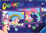 Ravensburer - CreArt Serie Junior, Unicorni, Kit dipingere con i Numeri, contiene 2 tavole prestampate, Pennello, Colori