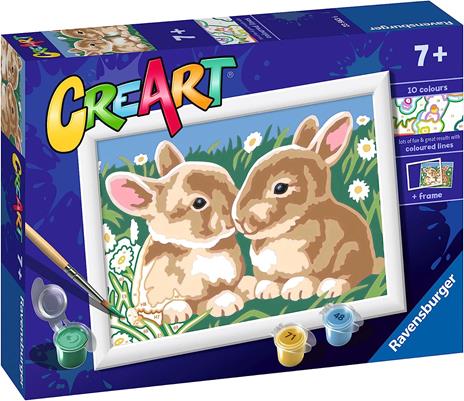 Ravensburger - CreArt Serie E: Coniglietti fra le margherite, Kit per Dipingere con i Numeri - 2