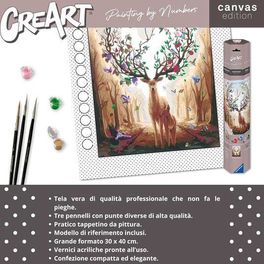 Ravensburger - CreArt Premium B Canvas, Cervo, Dipingere con i Numeri, Kit Pittura, Tema Animali, 14+ Anni, 30x40 cm - 5