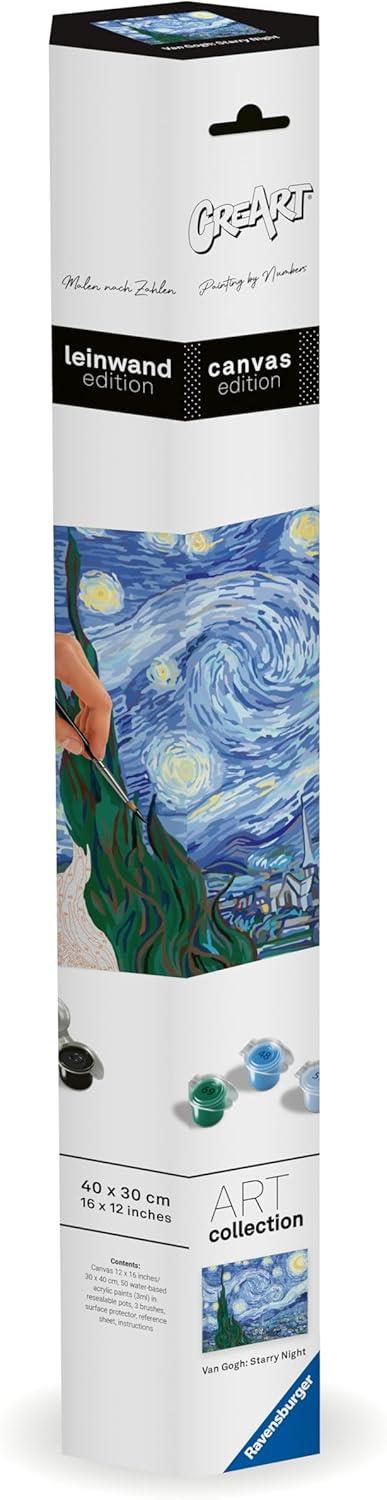 Ravensburger - CreArt Premium B Canvas, Van Gogh, Notte Stellata, Dipingere con i Numeri, Kit Pittura, 14+ Anni, 30x40 cm - 5