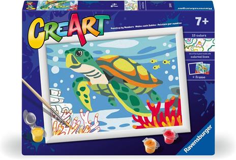 Ravensburger - CreArt Serie D: Tartaruga Marina, Dipingere con i Numeri, Kit Pittura Bambini, Cornice Inclusa