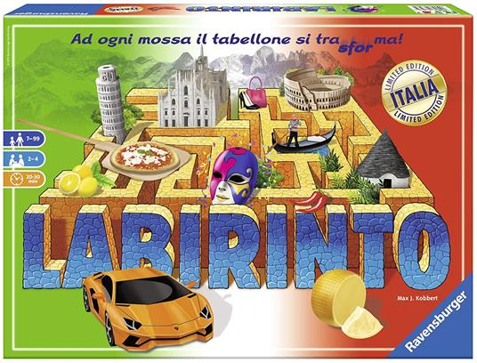Ravensburger  Labirinto Italia, Gioco Da Tavolo, Da 2 A 4 Giocatori, 7+ Anni