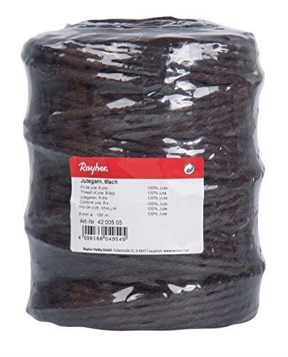 Rayher Hobby 4200505, Rocchetto di spago di iuta, trama a 6 fili, diametro 6 mm, 120 m, Marrone scuro