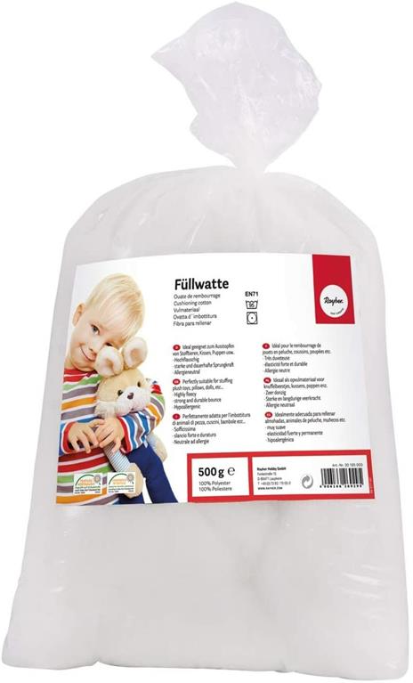 Rayher 30195000 imbottitura ovatta soffice, ovatta fioccata, riempimento cuscini, peluche, bomboniere, 100% poliestere, colore bianco