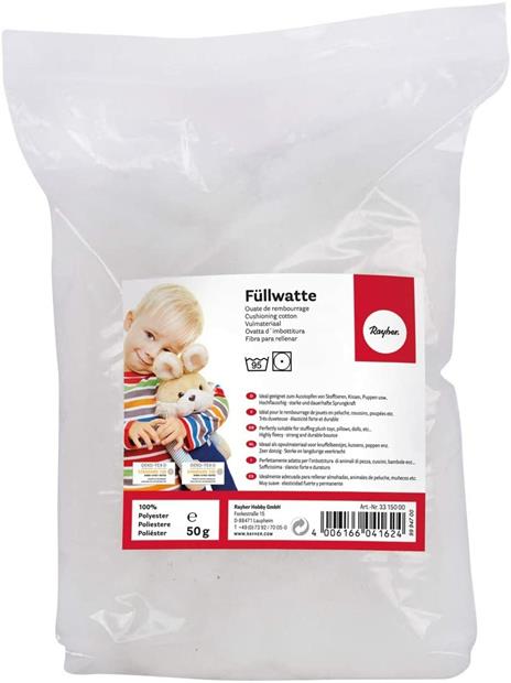 Rayher 30195000 imbottitura ovatta soffice, ovatta fioccata, riempimento cuscini, peluche, bomboniere, 100% poliestere, colore bianco - 4