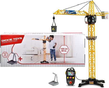 Dickie Toys Giant Crane 201139013 - Gru elettrica telecomandata per bambini dai 3 anni in su, altezza 100 cm, con gancio di carico, verricello, secchio e paletta - 2
