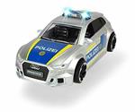 Dickie Toys 203713011 - Audi RS3, auto della Polizia con frizione, accessori e blocco stradale, luce e suoni, incluse le batterie, scala 1:32, 15 cm, dai 3 anni in su, colore argento e blu