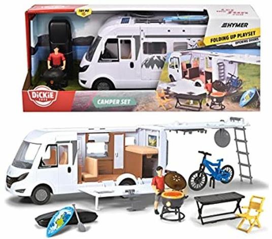 Dickie Toys Camper Set Con Camper Hymer In Scala 1 24, Personaggio E Accessori Per Il Campeggio