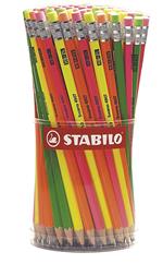 Matita in Grafite - STABILO swano fluo - con gommino - Barattolo da 96 - Grad HB - Giallo/Verde/Arancione/Rosa