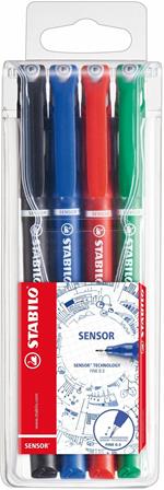 Fineliner con punta ammortizzata - STABILO SENSOR F - Tratto Fine (0,3 mm) - Astuccio da 4 - Nero/Blu/Rosso/Verde