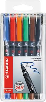 Marcatore - STABILO OHPen universal Permanente - Tratto Medio (1 mm) - Astuccio da 6 - Colori assortiti