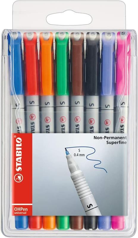 Marcatore - STABILO OHPen universal Cancellabile - Tratto Medio (1 mm) - Astuccio da 4 - Colori assortiti - 6