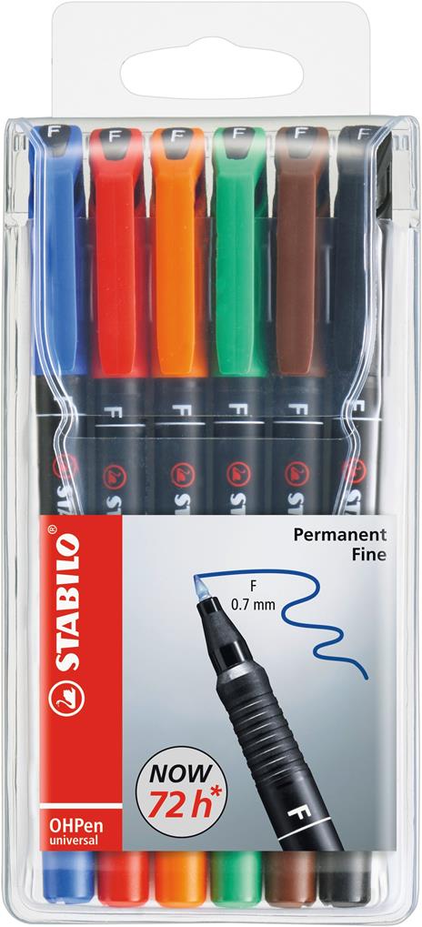 Marcatore - STABILO OHPen universal Permanente - Tratto Fine (0,7 mm) - Astuccio da 6 - Colori assortiti - 2