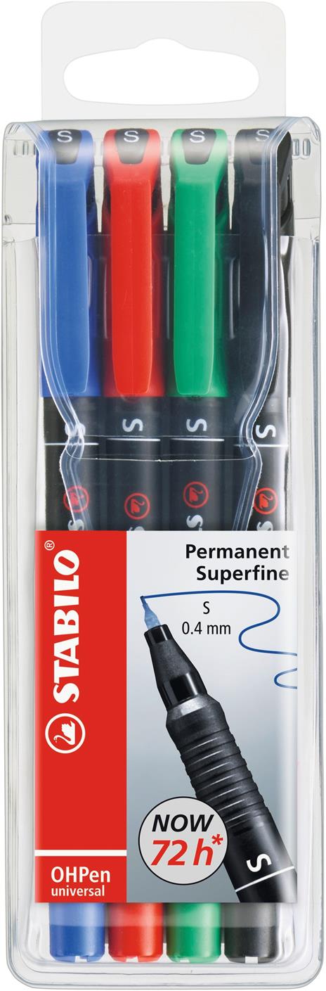 Marcatore - STABILO OHPen universal Permanente- Tratto Superfine (0,4 mm) - Astuccio da 4 - Colori assortiti
