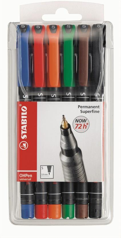 Marcatore - STABILO OHPen universal Permanente- Tratto Superfine (0,4 mm) - Astuccio da 6 - Colori assortiti