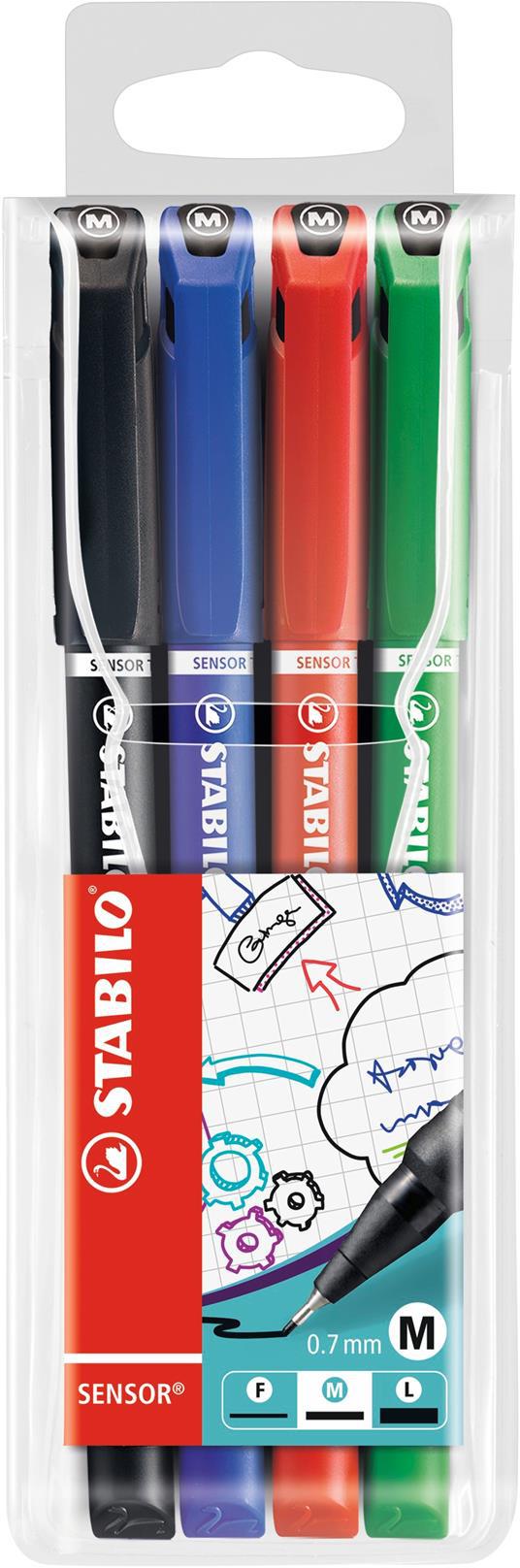 Fineliner con punta ammortizzata - STABILO SENSOR M - Tratto Medio (0,7 mm) - Astuccio da 4 - Nero/Blu/Rosso/Verde - 2