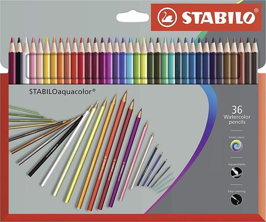 Matita colorata acquarellabile - STABILOaquacolor - Astuccio da 24 Grey Design - Colori assortiti - 5
