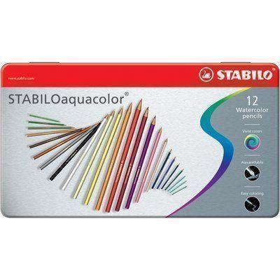 Matita colorata acquarellabile - STABILOaquacolor - Scatola in Metallo da 12 - Colori assortiti - 46