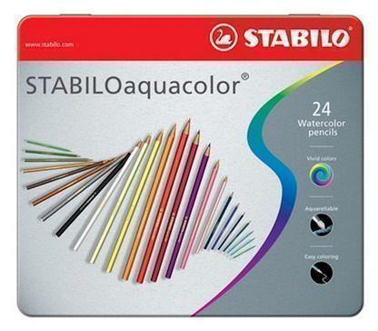 Matita colorata acquarellabile - STABILOaquacolor - Scatola in Metallo da 24 - Colori assortiti - 84