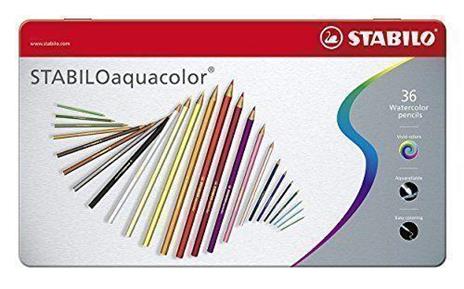 Matita colorata acquarellabile - STABILOaquacolor - Scatola in Metallo da 36 - Colori assortiti - 74