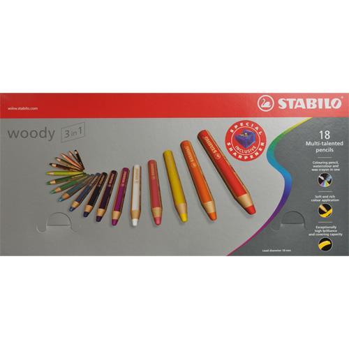 Matita colorata Multi-Funzione - STABILO woody 3 in 1 - Astuccio da 18 - con Temperino - Colori assortiti - 2