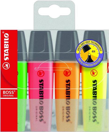 Evidenziatore - STABILO BOSS ORIGINAL - Astuccio da 4 - Colori assortiti - 2