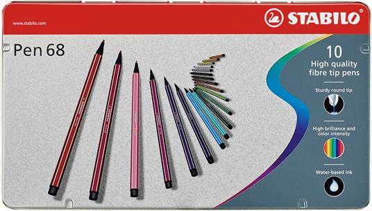 Pennarello Premium - STABILO Pen 68 - Scatola in Metallo da 10 - Colori assortiti - 5