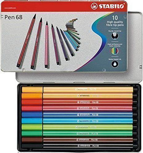 Pennarello Premium - STABILO Pen 68 - Scatola in Metallo da 10 - Colori assortiti - 78