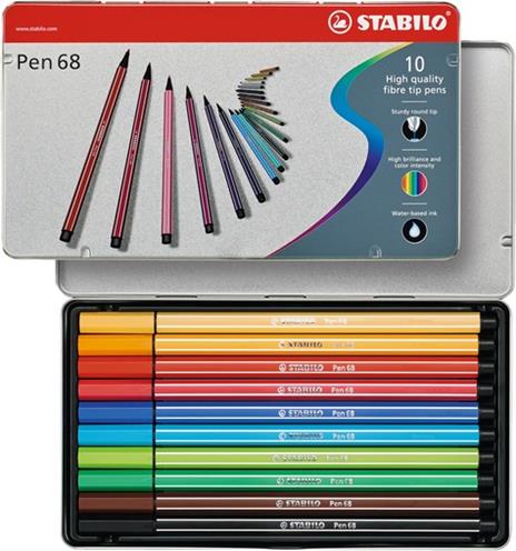 Pennarello Premium - STABILO Pen 68 - Scatola in Metallo da 10 - Colori assortiti - 105
