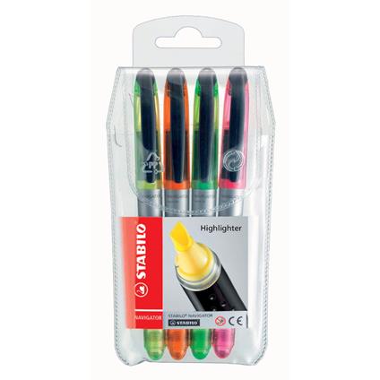 Evidenziatore - STABILO NAVIGATOR - Astuccio da 4 - Giallo/Verde/Arancione/Rosa