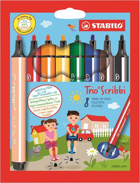 Pennarello triangolare con punta ammortizzata - STABILO Trio Scribbi - Astuccio da 8 - Colori assortiti