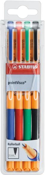 Penna Roller a inchiostro Gel - STABILO pointVisco - Astuccio da 4 - Colori assortiti