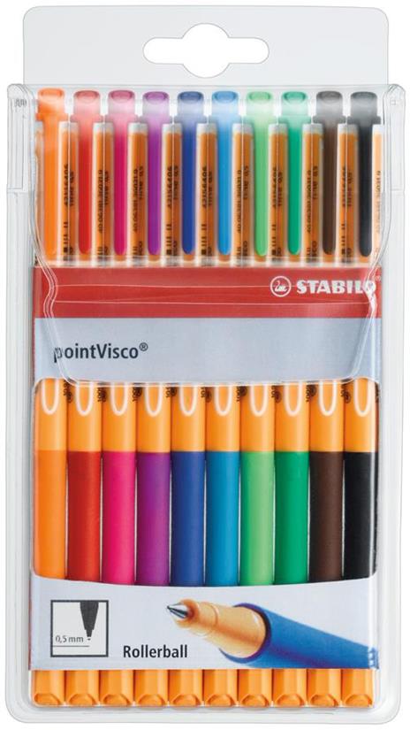 Penna Roller a inchiostro Gel - STABILO pointVisco - Astuccio da 10 - Colori assortiti