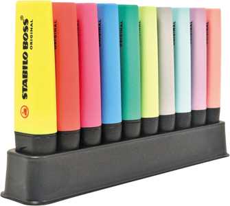 Cartoleria Evidenziatore - STABILO BOSS ORIGINAL - Desk-Set - 10 Colori assortiti 5 Neon + 5 Pastel STABILO