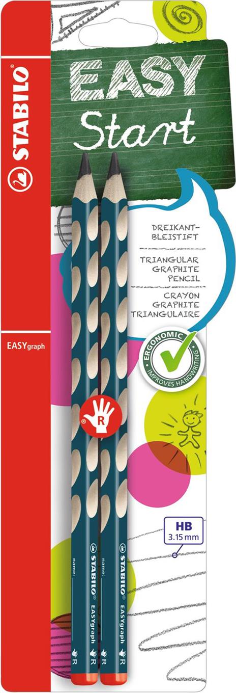 Matita Ergonomica triangolare - STABILO EASYgraph per Destrimani in Petrolio - Pack da 2 - Gradazione HB