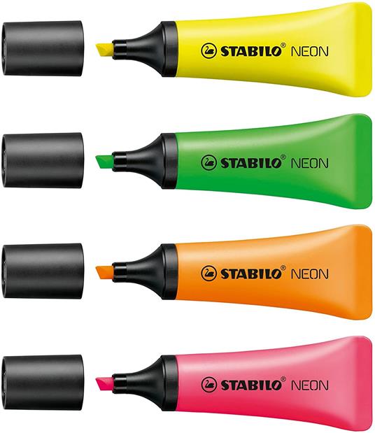 Evidenziatore - STABILO NEON - Retina da 4 - Giallo/Verde/Arancio/Rosa - 5