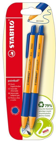 Penna a sfera Ecosostenibile - STABILO pointball - CO2 neutral - Pack da 2 - Blu